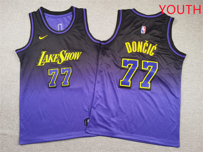 Youth Los Angeles Lakers 77 Doncic Purple Nike 2025 NBA Jersey style 1